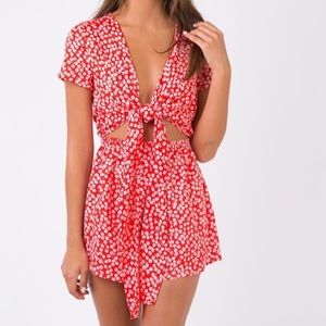 Princess Polly red tie front romper size 4